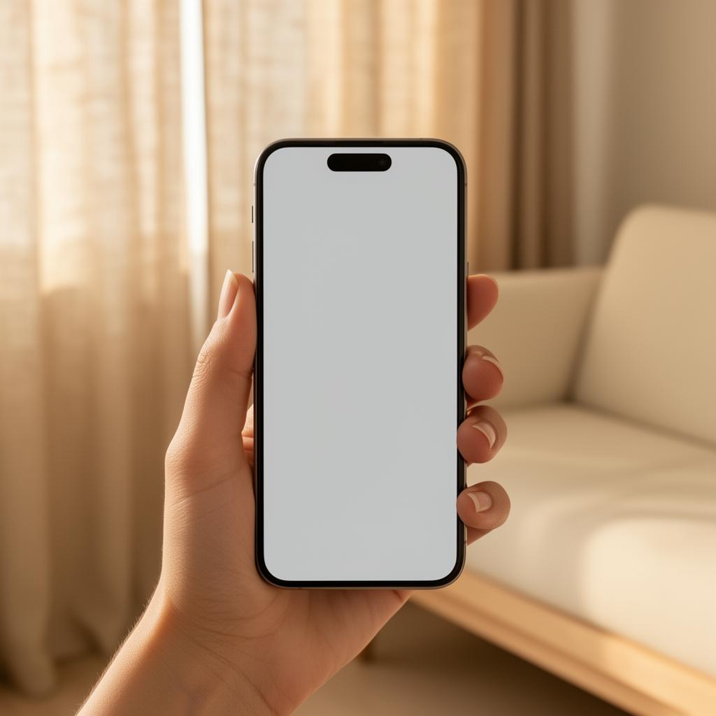 Main tenant un iPhone affichant l'app locataire Serenity